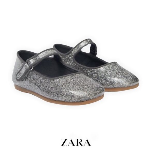 ZARA Kids | Silver | GLITTER BALLET FLATS - Picture 1 of 7